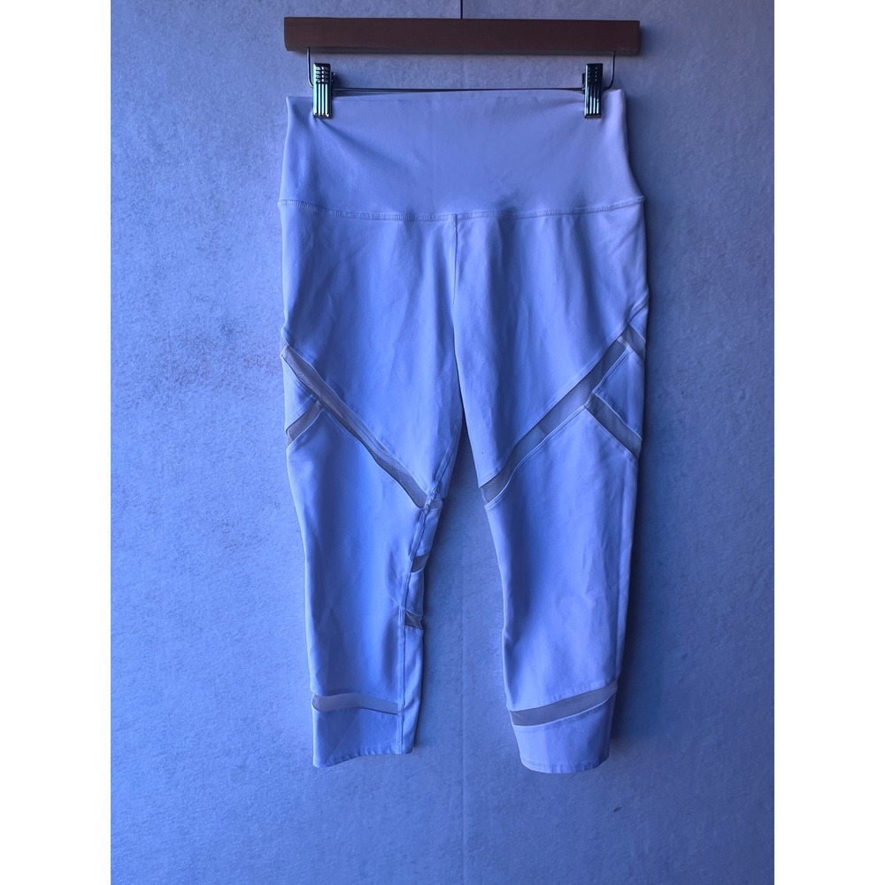 Alo Yoga White Mesh Panel High Waist Cropped Leggings Size L RN87370